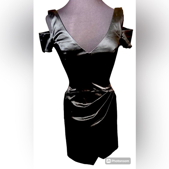 Bebe black off shoulder wrap mini dress size small - Picture 2 of 16